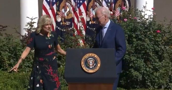 “you-go-down-this-way”–-dr.-jill-tells-a-confused-joe-biden-where-to-go-after-rose-garden-speech-(video)