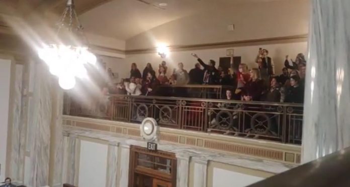 left-wing-protesters-shut-down-montana-house-after-transgender-lawmaker-censured-for-hateful-comments-about-republicans-(video)
