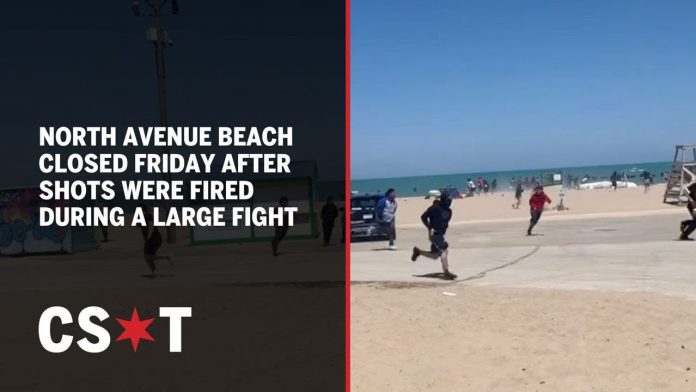 shots-fired–-wild-brawl-breaks-out-on-north-avenue-beach-in-chicago-on-first-day-beaches-are-open-for-the-season–-video