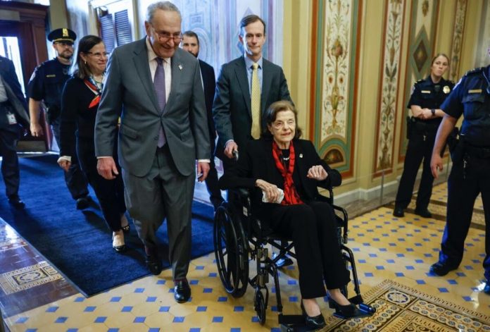 dianne-feinstein-relies-heavily-on-army-of-staffers-to-function,-aides-have-to-whisper-in-her-ear-in-between-votes