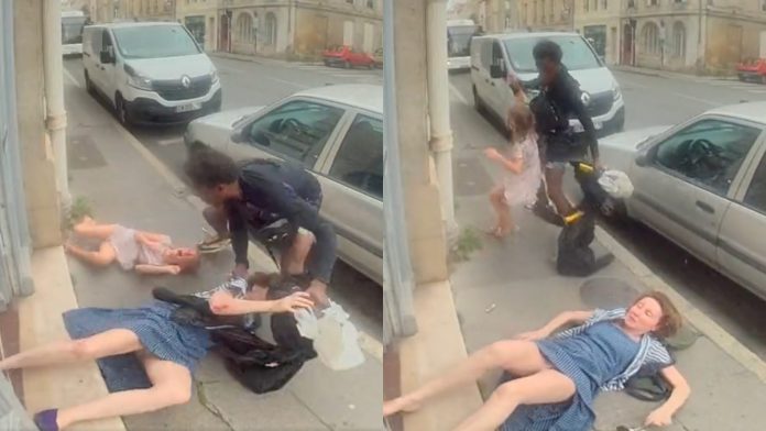 lady-and-child-brutally-assaulted-by-african-immigrant-in-france–-suspect-arrested-(video)