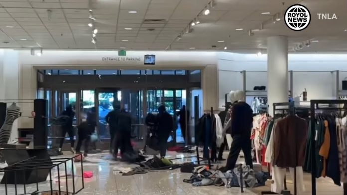 video:-up-to-$100,000-in-merchandise-stolen-from-los-angeles-nordstrom-ransacked-by-dozens-of-looters-who-attacked-security-guards-with-bear-spray