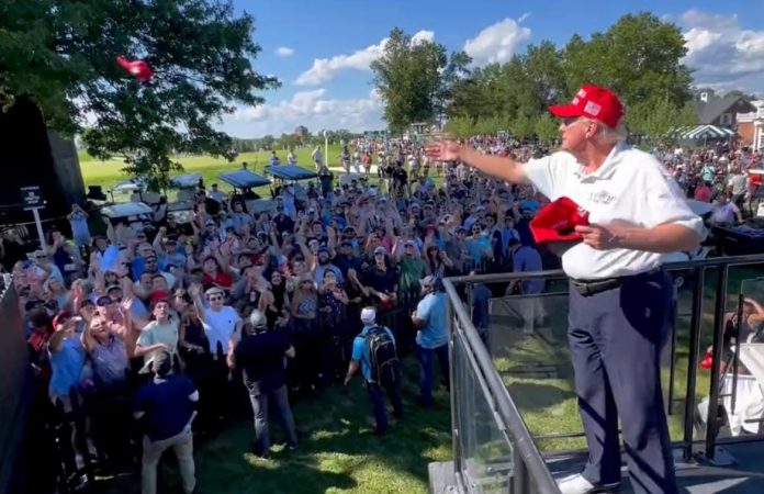 “usa!-usa!-usa.!”–-trump-throws-maga-hats-into-crowd-at-his-bedminster-golf-course-(video)