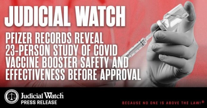 judicial-watch:-records-reveal-pfizer-tested-safety-of-covid-vaccine-booster-on-23-people-before-biden-fda-approved-the-shots