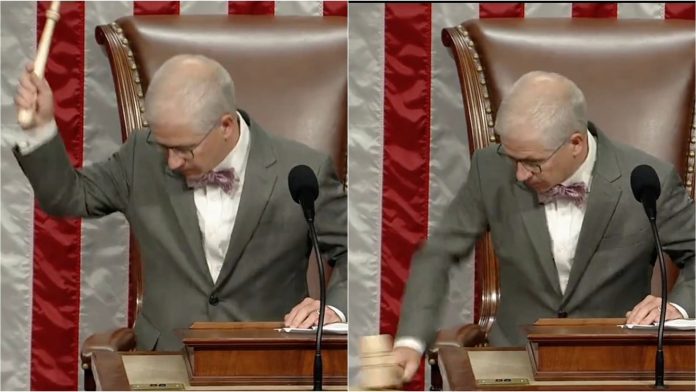 view:-bowtie-wearing-rep.-patrick-mchenry-slams-down-the-gavel-like-thor’s-hammer-after-kevin-mccarthy-removed-as-speaker-(video)