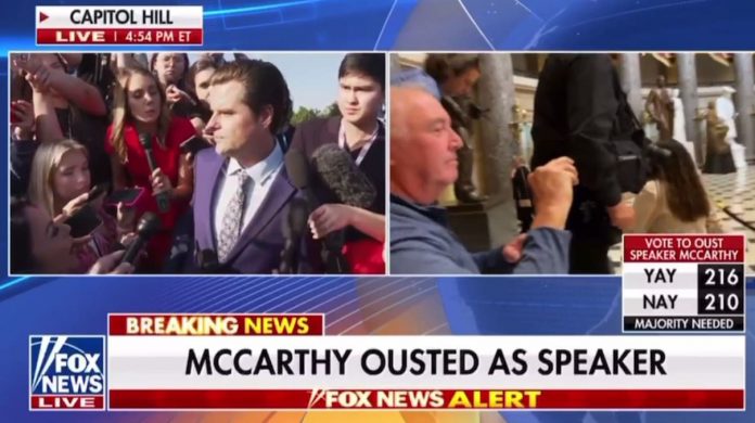 “i-think-this-represents-the-ripping-off-of-the-bandaid–-to-get-back-on-track”–-rep.-matt-gaetz-delivers-remarks-following-kevin-mccarthy’s-removal-as-house-speaker-(video)