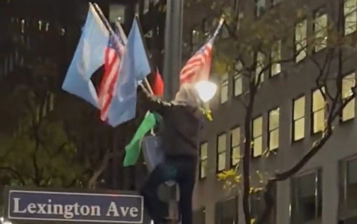 pro-hamas-thug-in-new-york-rips-down-american-flag-and-replaces-with-palestinian-flag-(video)