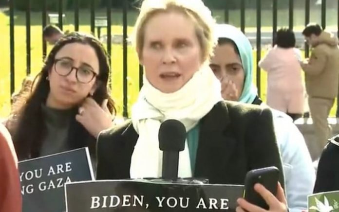 socialist-actress-cynthia-nixon-joins-hunger-strike-outside-the-white-house-demanding-ceasefire-in-gaza-(video)