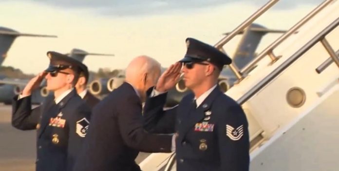 biden,-using-smaller-staircase,-still-nearly-trips-as-he-boards-air-force-one-(video)