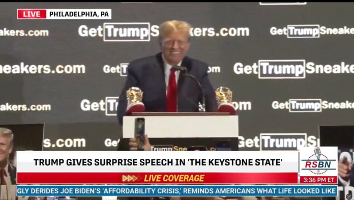 “thank-you-very-much,-that’s-beautiful”-president-trump-beams-as-“f-**-k-joe-biden!”-chants-erupt-during-“sneaker-con”-in-philadelphia-(video)