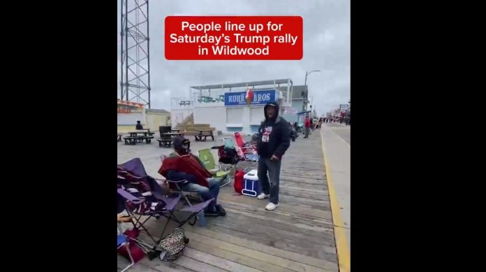 trump-supporters-line-up-to-see-president-trump-24-hours-before-wildwood,-new-jersey-rally–-venue-can-hold-up-to-40,000-(video)