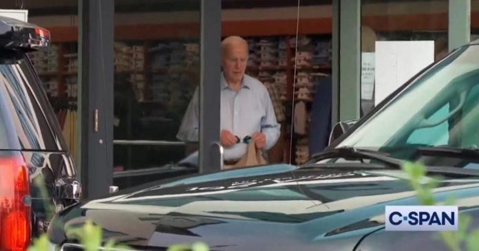 view:-feeble-biden-shuffles-out-of-jos-a.-bank-store-in-delaware