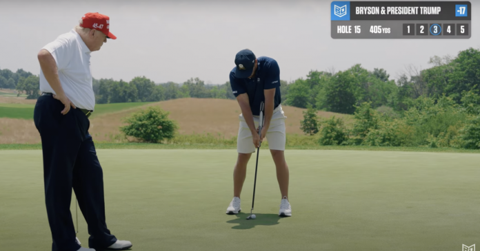 president-trump-joins-us.-open-champion-bryson-dechambeau-for-charity-golf-video-–-proves-his-worth-with-solo-eagle!-(video)