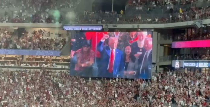 alabama-crowd-roars!-as-trump-is-pictured-on-the-big-screen-at-bryant-denny-stadium-for-alabama-georgia-game-(video)