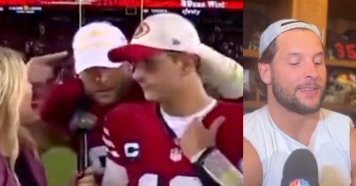 watch:-san-francisco-49ers-defensive-end-nick-bosa-fined-to-$11,000-by-nfl-after-crashing-teammate’s-interview-and-flashing-maga-hat-–-bosa-responds-in-interview,-“well-worth-it!”