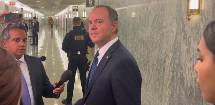 watch:-democrat-adam-schiff-ducks-questions-from-tgp-following-pam-bondi’s-senate-confirmation-hearing,-claims-that-biden-was-“upholding-the-rule-of-law”-with-political-persecution-of-donald-trump