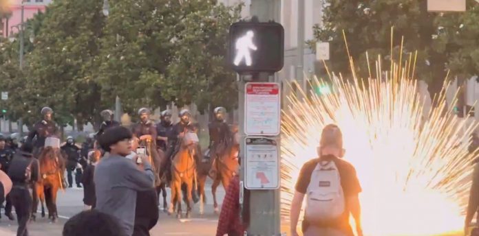 violent-rioters-fire-off-exploding-projectiles-at-police-horses-–-use-fireworks-and-explosives-to-attack-police-(video)